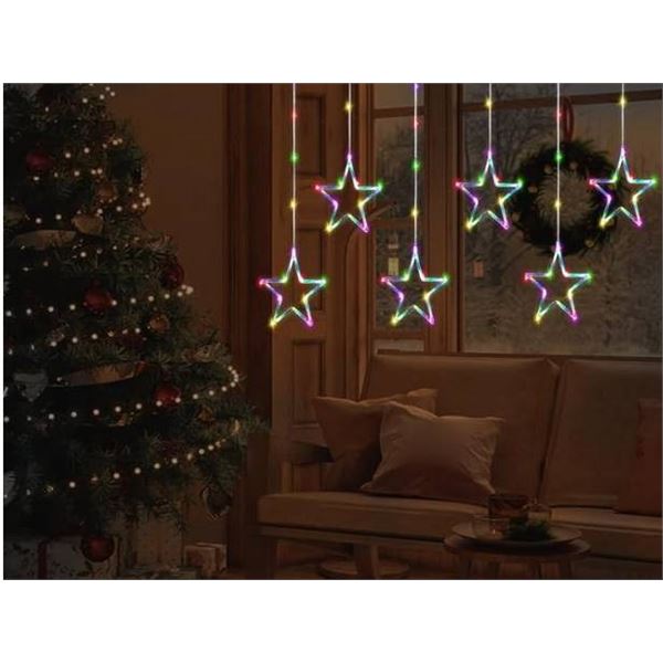 Lot of 2 LED Star Curtain Lights RGB 8 Flashing Modes 10 Star Configuration Multi Color