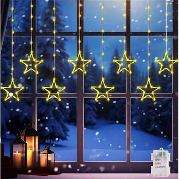 Lot of 2 LED Star Curtain Lights RGB 8 Flashing Modes 10 Star Configuration Warm White