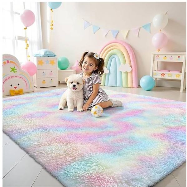 OLANLY Soft Fluffy Area Rug, 5’x8′, Rainbow Design