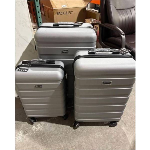 Pack & Fly 3-Piece Silver Suitcase Spinner Wheel Set with Cabin, Medium, and Large Sizes