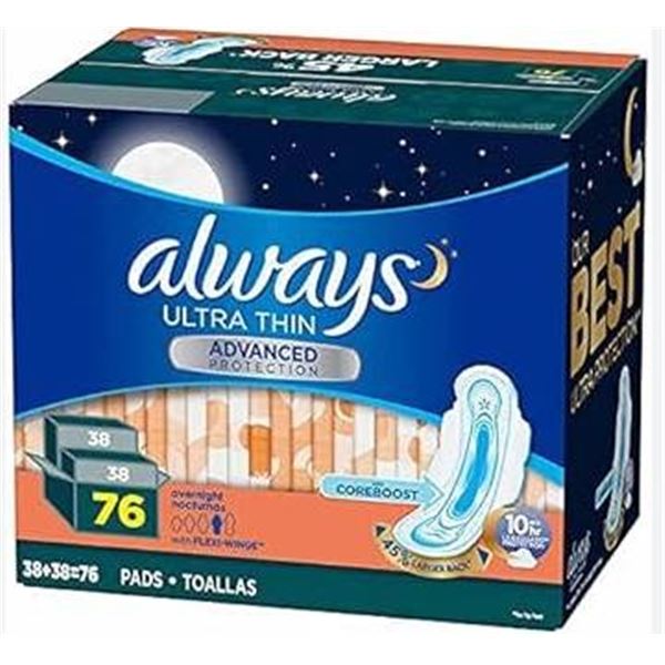 Always Ultra Thin Pads, 76 Count, Overnight