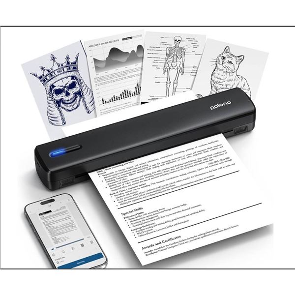 POLONO Portable Printer, D810 Inkless Bluetooth Thermal Printer Wireless for Travel, Compatible with