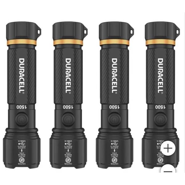 Duracell Hybrid LED Flashlights – Pack of 4, 1500 Lumens Each
