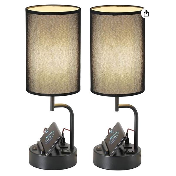 Dreamholder Table Lamp with 3 USB Charging Ports, AC Outlet & 2 Phone Slots, USB Desk Lamp with Blac