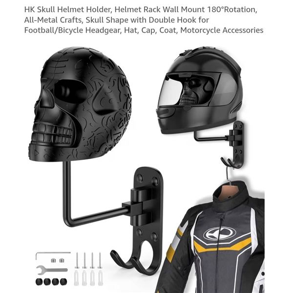 HK Skull Helmet Holder Wall Mount With 180 Degree Rotation for Multiple Accessories