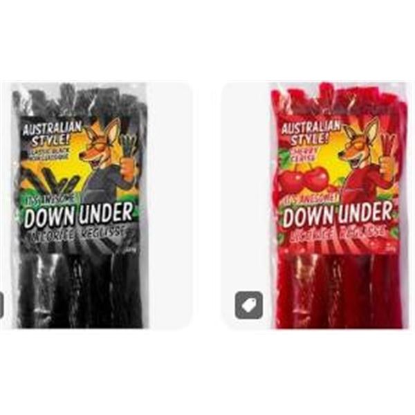 12 x 227g Down Under Australian Style Licorice in Cherry and Classic Black Flavors