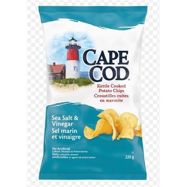 Cape Cod Sea Salt and Vinegar Kettle Cooked Potato Chips, 12 x 220g