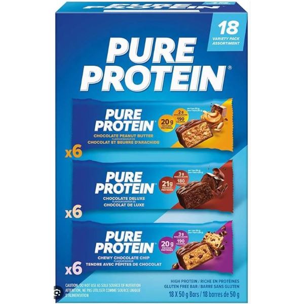Pure Protein Variety Pack, APROX. 18-Count Assortment, Chocolate Peanut Butter, Chocolate Deluxe, an