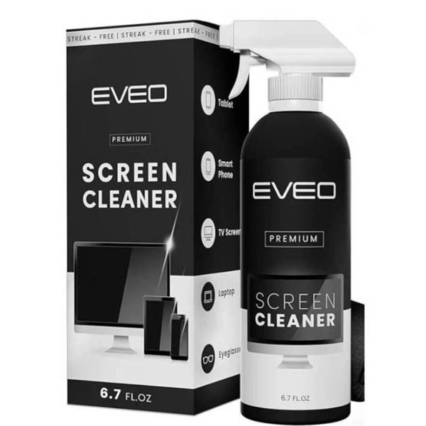 Eveo Premium Screen Cleaner Spray with Microfiber Cloth – 6.7 fl oz (198 ml)