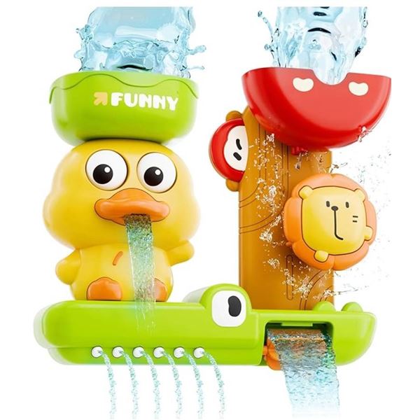 iPlay, iLearn Bath Toy for Toddlers 1-3, Baby Waterfall Duck Bathtub Toy W/ Suction Cup, Kid Bath Tu