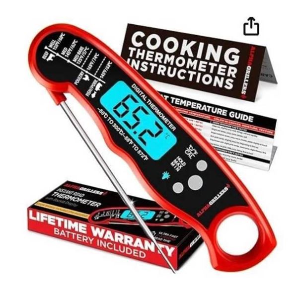 Lot of 2 Alpha Grillers Instant Read Thermometer with Backlit Display and Probe
