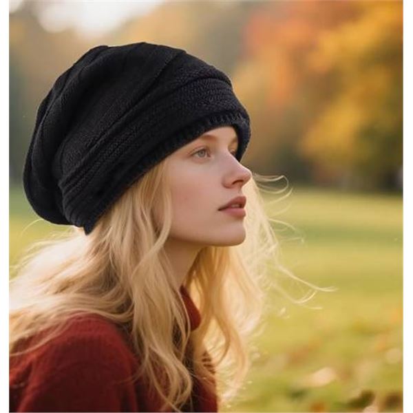 MniJiza Women’s Slouchy Beanie Winter Skull Cap in Black
