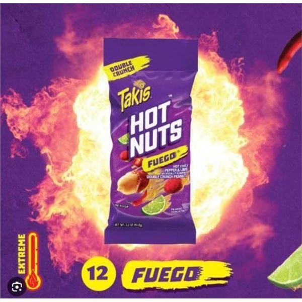 Takis Hot Nuts Fuego Chili Pepper and Lime, 12 x 90g