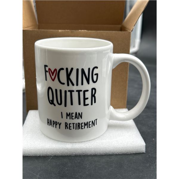 White Ceramic Retirement Mug With Humorous Text Design