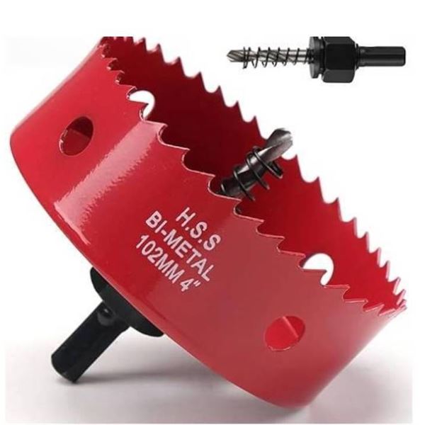 4 Inch Hole Saw for Wood, BI-Metal Hole Saw r with Hex Shank Drill Bit Adapter for Cornhole Boards P