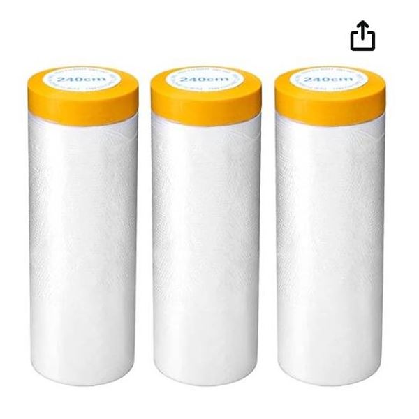 QWORK Pre-Masking Film, 3 Rolls240cm, Sheeting for Painting Cover Protection