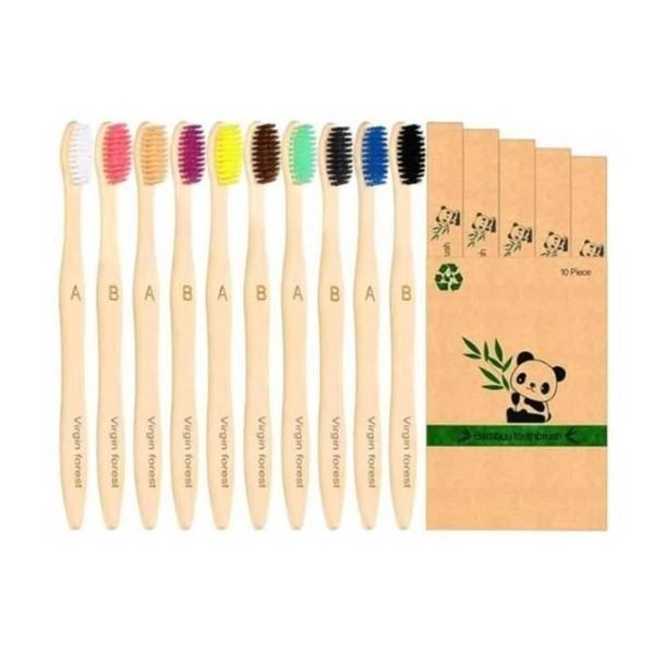 10-Piece Bamboo Toothbrush Set with Biodegradable Handles
