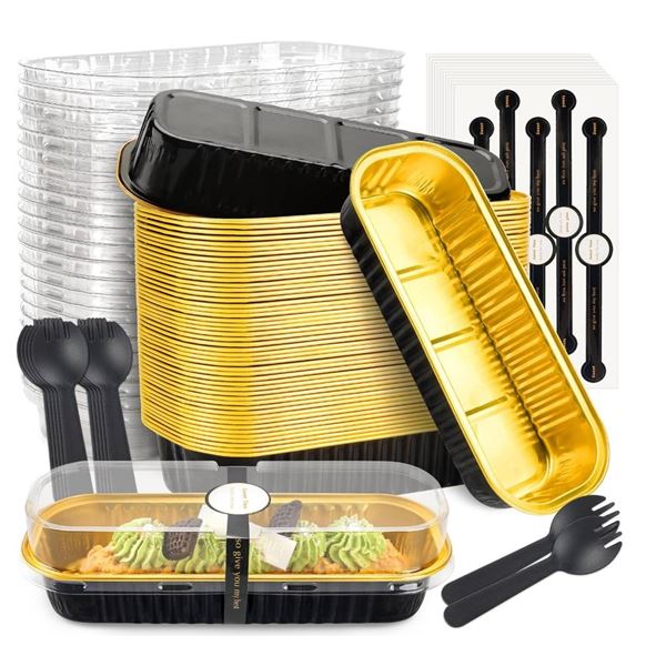 NPLUX Mini Loaf Pans with Lids and Spoons Rectangular Aluminum Foil Baking Pans Mini Cheesecake Cont