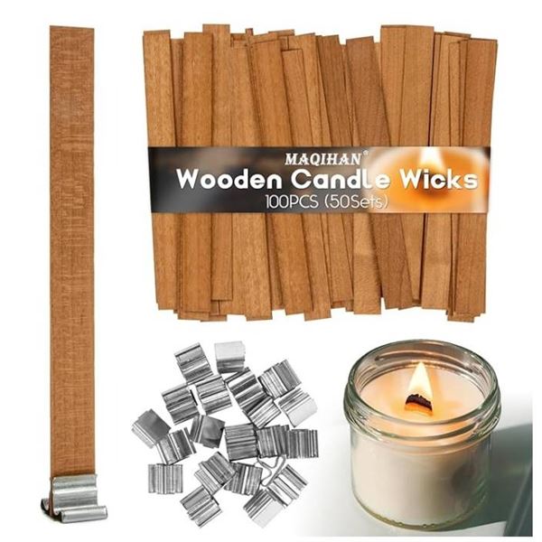Maqihan Wooden Candle Wicks with Metal Clips, Model YY-WoodWicks-50