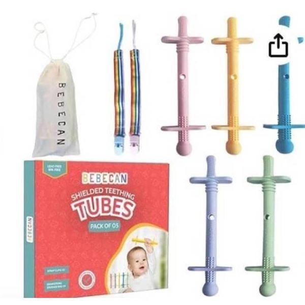 Bebecan Shielded Teething Tubes – Baby Teething Relief 0-36 Months, Anti-Choking Design, Cl