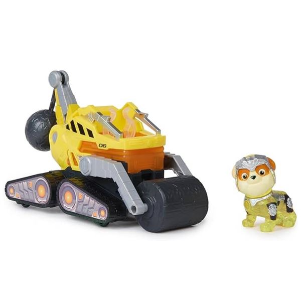 PAW Patrol: The Mighty Movie, Construction Toy Truck with Rubble Mighty Pups Action Figure, Lights a