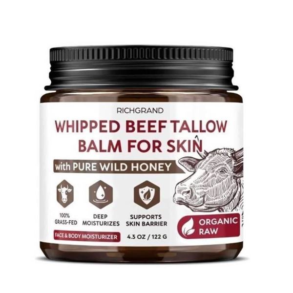 Richgrand Whipped Beef Tallow Balm for Skin With Pure Wild Honey, 122g