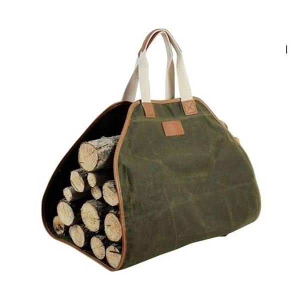 Canvas Log Carrier With Leather Accents, Model PB17-110 Olive Green