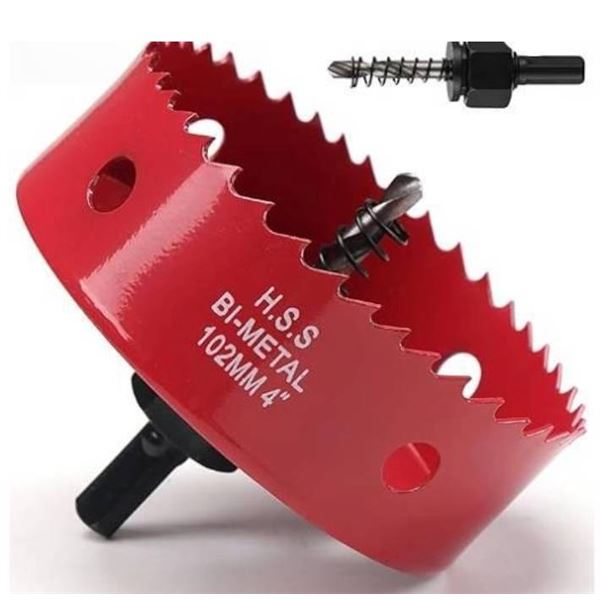 4 Inch Hole Saw for Wood, BI-Metal Hole Saw r with Hex Shank Drill Bit Adapter for Cornhole Boards P