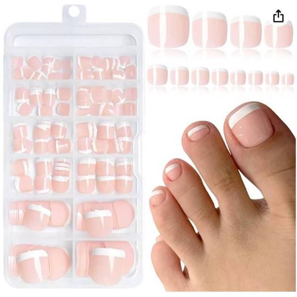 Lifextol 240pc Press-On Toenails for Women and French Tip Nail Set