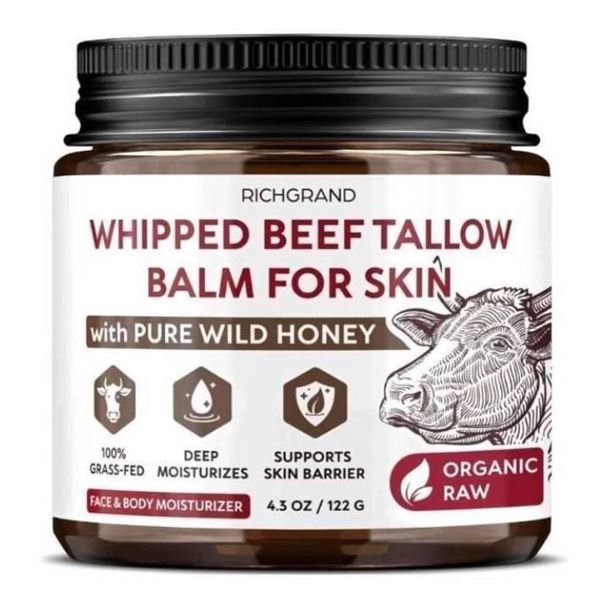 RICHGRAND Beef Tallow for Skin – Whipped Tallow and Honey Balm Moisturizer 4.5oz / 122g