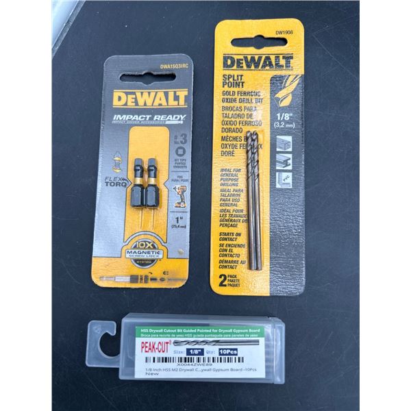 Lot of DeWalt Drill Bits and PEAK-CUT HSS Drywall Cutout Bit Set – Various Sizes