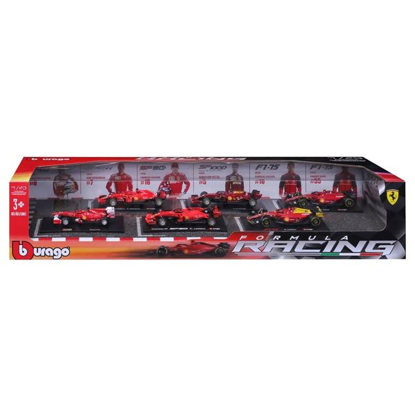 Bburago Formula Racing Ferrari Diecast Car Set, 1:43 Scale, 5 Pieces