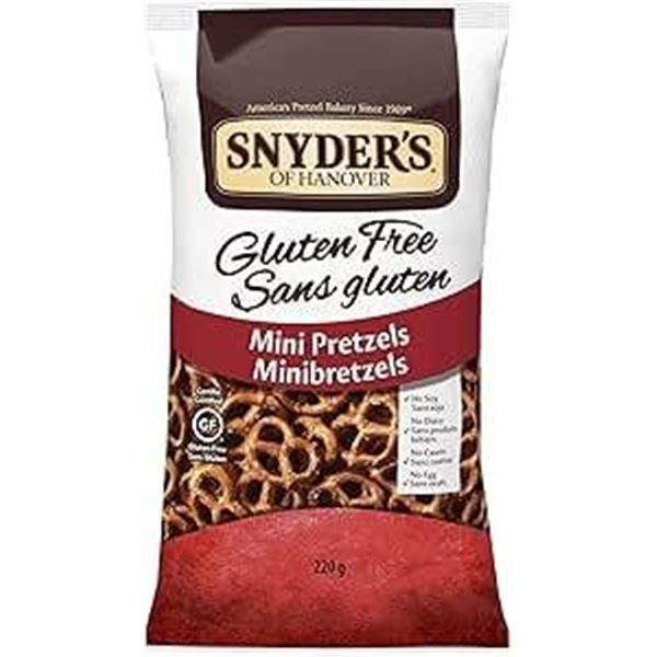 Snyder’s Gluten-Free Mini Pretzels, 220g Bag, Lot of 12, 2025 Date