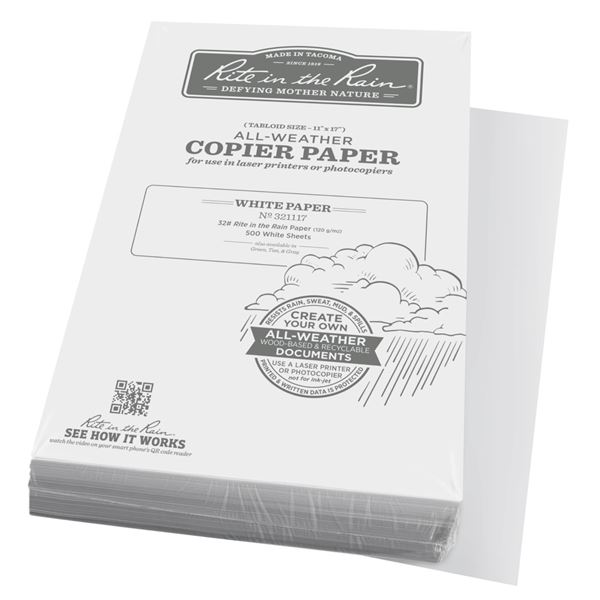 Rite in the Rain All-Weather Copier Paper, White, 20 lb, 8.5 x 11 Inches, Model No. 5094