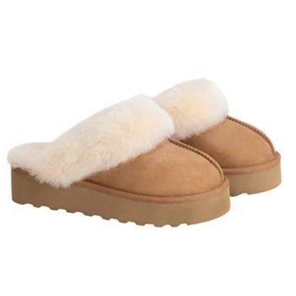 Kirkland Ladies’ Shearling Platform Slipper, Tan, Size 9 (Item 7771761)