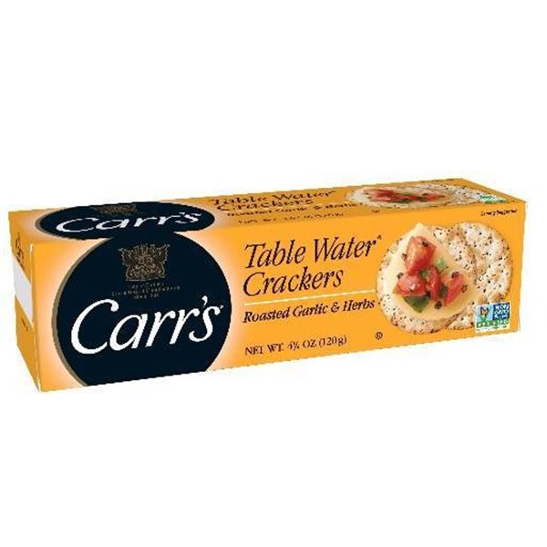 Carr’s Table Water Crackers, Roasted Garlic & Herb, 125g, Case of 12