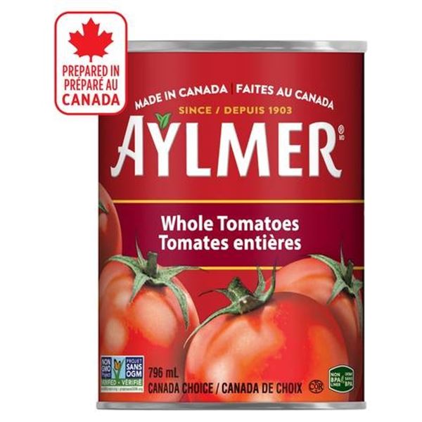 Aylmer Whole Tomatoes 8-Cans Set, 796 mL Each, Non-GMO Certified