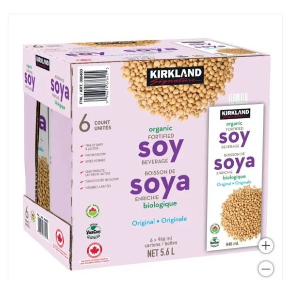 LOT OF 2 Kirkland Organic Fortified Soy Beverage 6 x 946 ml