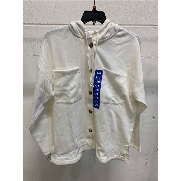 Roxy L/G Women’s White Hooded Button-Up Shirt With Front Pockets