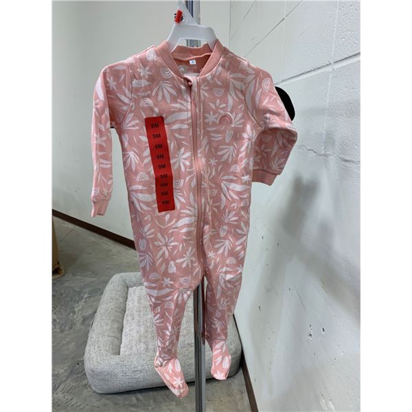 Infant Sleepwear One-Piece With Zipper Closure, Floral Pattern, Size 9M