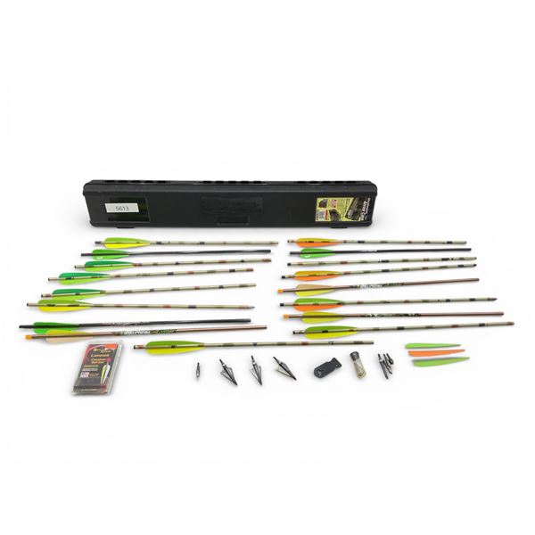 Crossbow Bolts X 17 With Assorted Field Tips And Broad Heads And MTM Arrow Case