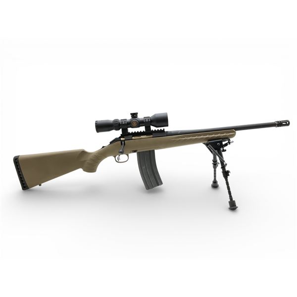 Ruger American Bolt Action Rifle 5.56 16" Barrel Tan Synthetic Stock W/Osprey 3-9X42 Scope And Bipod