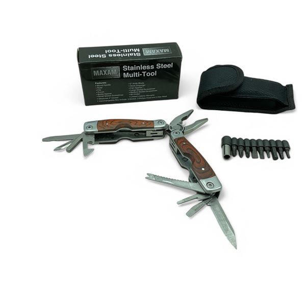 Maxam Stainless Steel Multi-Tool, 2" Knife Blade with Case, New