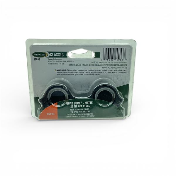 Weaver Classic Quad-Lock 1" .22 Tip Off Rings Set, New
