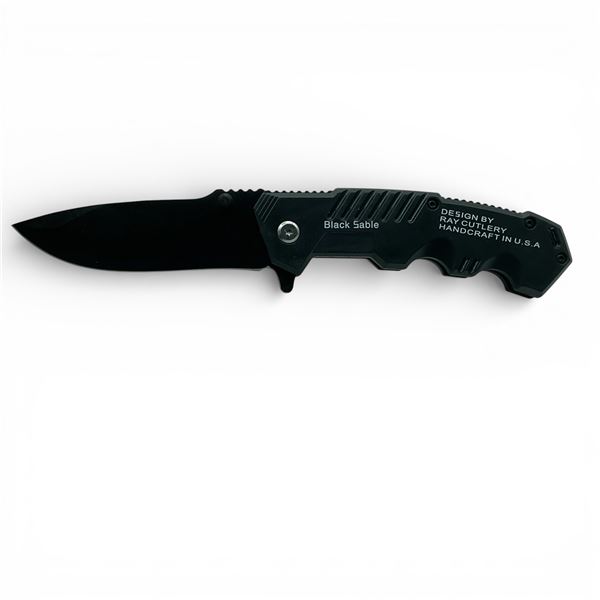 Ray Cutlery Black Sable Folding 3.5" Blade Knife with Belt Clip, New