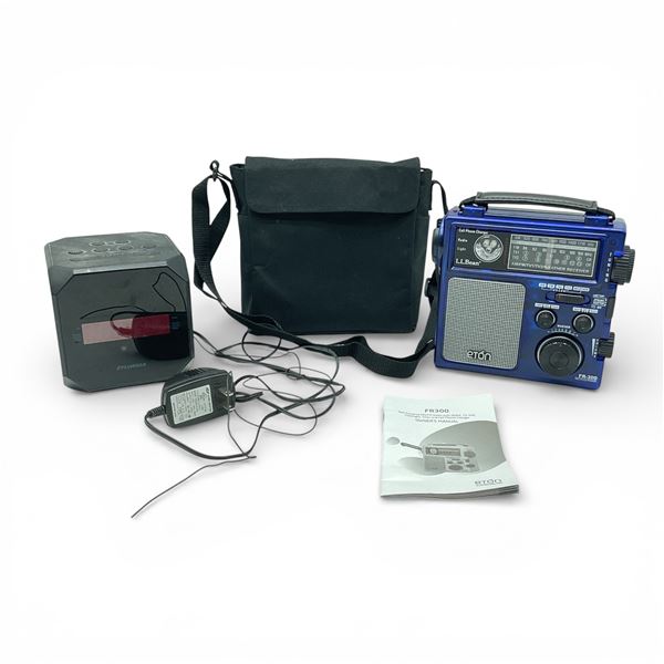 Sylvania Dual Alarm Clock and AM/FM Radio and Eton FR300 Self Powered (Crank Powered) AM/FM Radio