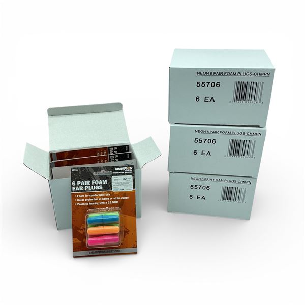 Champion Neon Foam Ear Plugs, 6 Pair Pack X 24 Qty