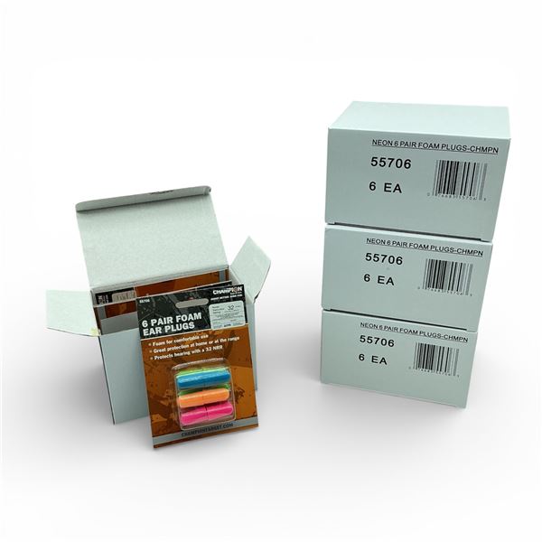 Champion Neon Foam Ear Plugs, 6 Pair Pack X 24 Qty