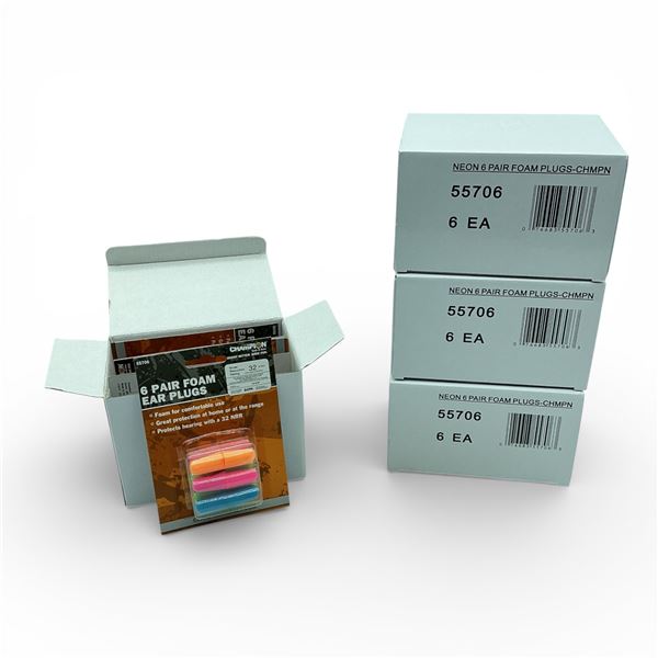 Champion Neon Foam Ear Plugs, 6 Pair Pack X 24 Qty