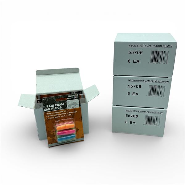 Champion Neon Foam Ear Plugs, 6 Pair Pack X 24 Qty